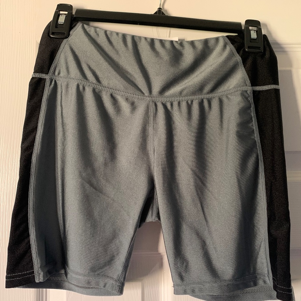 Gray Biker Shorts Black Side Stripes NEW
